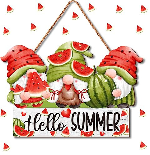Hello Summer Decor Wassermelone Zwerge Wassermelone Schild Sommer Wanddekorationen Sommer Hängende Sommer Wanddekoration Schild Rustikale Haustür Hof Bauernhaus Zuhause Wassermelone Ernte Dekorationen