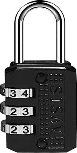 SISAV Cadenas à Combinaison à 3 Chiffres,Cadenas de Gym,Cadenas d'Extérieur,Adapté aux Casiers d'École,aux Boîtes à Outils,aux Sacs à Dos de Voyage,avec Loquet (Noir,1 Pièces)