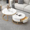 Runder Couchtisch, 2er-Set, Beistelltisch-Set mit Schubladen, Sofatisch mit Schiefer-Marmor-Textur, Metallrahmen, moderner Teetisch für Schlafzimmer, Wohnzimmer, Möbel, Dekoration, Multip
