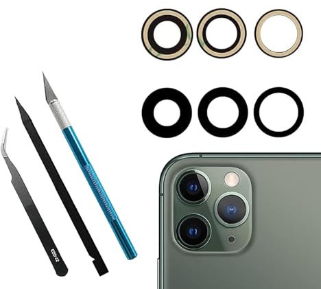 Mingxiong 3Pcs/Set 11 Pro/11 Pro Max Rear Back Camera Glass Lens Replacement for iPhone 11 Pro/iPhone 11 Pro Max Camera Glass Lens Replacement + Repair Tool Kit Set,Anti-Lens Scratch