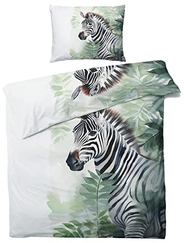 QEODAH Zebra Bettwäsche 135x200 Winter - Dschungel Tiere Bettbezug 135 x 200 2er Set - Wendebettwäsche & Kissenbezug 80x80 cm - Weiche Mikrofaser Bettwäsche-Sets mit Reißverschluss