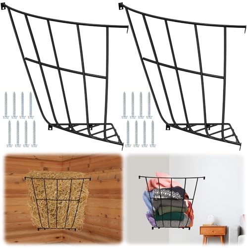 Zonon Eckheuraufe für Pferde, Heu, langsam, 64 x 70 x 20 cm, Metallkorb für Decken, Platz zwischen den Stangen, Wandmontage, für Nutztiere, Ziegen, drinnen und draußen, 2 Stück