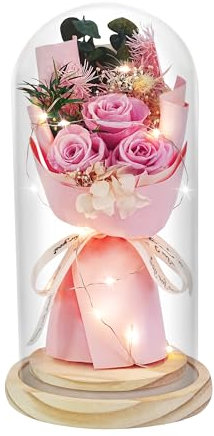 HVY Konservierte Blumen, Geschenke für sie, konservierter Rosenstrauß in Glaskuppel, frischer Blumenstrauß, Geschenke für Weihnachten, Valentinstag, Jahrestag, Geburtstag für Mutter, Freundin,
