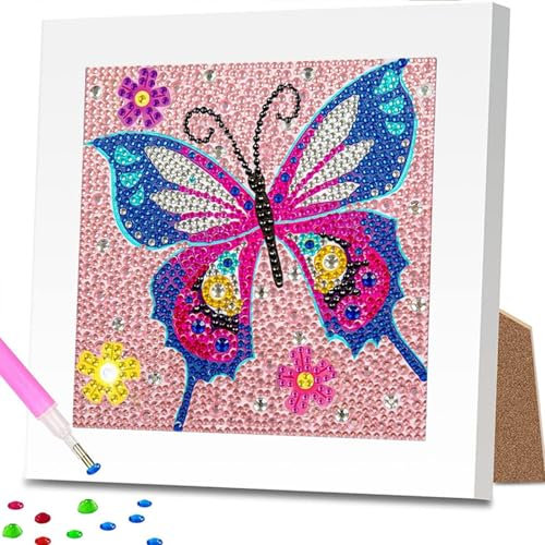 Aapxi Diamond Painting Kinder ab 6 mit Rahmen - Bastelset für Mädchen - Diamant Painting Kinder Schmetterling - Diamond Painting mit Rahmen (15x15) (Gelb)