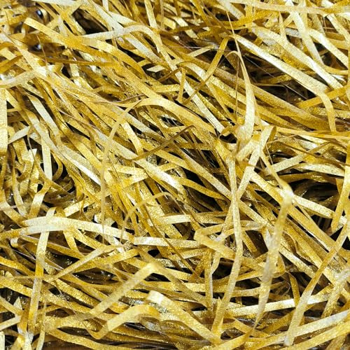 1 del bast, gyllene pappersmassa, presentfyllning, presentförpackningsmaterial, krossade pappersrester, förpackningsfyllare, dekorativt papper (100 g, guld)