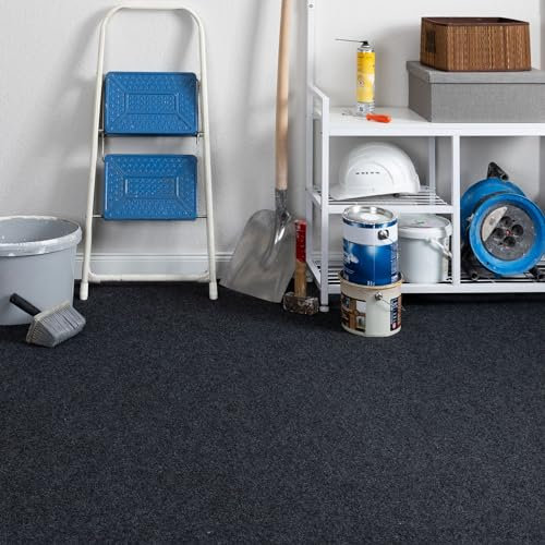 Steffensmeier Teppichboden Nadelfilz Paris | Meterware Rollenware Bodenbelag 3 mm für Abstellkammer Dachboden Hobbyraum | Anthrazit, Größe: 400x500 cm