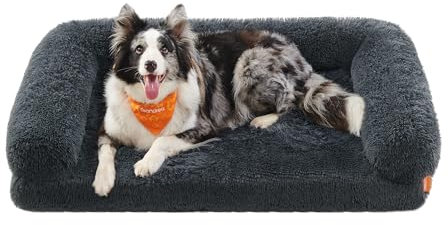 Feandrea FluffyHug Hundebett, Hundekissen Größe XL, Hundematte für mittelgroße und große Hunde, Hundesofa Noppenschaumstoff, Bezug abnehmbar und waschbar, 106 x 80 x 23 cm, dunkelgrau PGW233G02