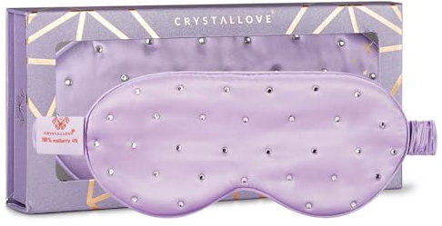 CRYSTALLOVE Augenband aus Seide - Lila - Schlafbrille mit Kristallen - für Damen - Verstellbare Schlafmaske - bequem & weich - Nachtschlaf - Augenmaske - Reisen
