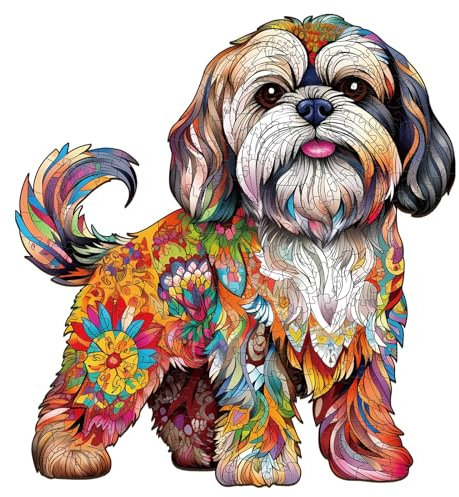Jigfoxy Shih Tzu Dog Wooden Jigsaw Puzzles for Adults, 260pcs Unique Animal Shape Wood Puzzles, Birthday Gifts for Family Friend with wooden box(12.4 * 13.8in)