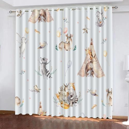 GIOVIA 3D REH Vorhang Abdunkelnde Wald Tiere Polyester Vorhänge mit ösen 2er Set Gardinen Blickdicht Verdunkelungs Geräuschreduzierung für Schlafzimmer Wohnzimmer B 220 X H 215 cm