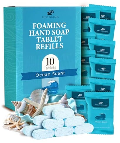 MELTINGTABS Foaming Hand Soap Refill Tablets - Ocean Scent - Concentrate for Hand Wash, Portable & Moisturizing, 10 Pack Travel Refill Tablets