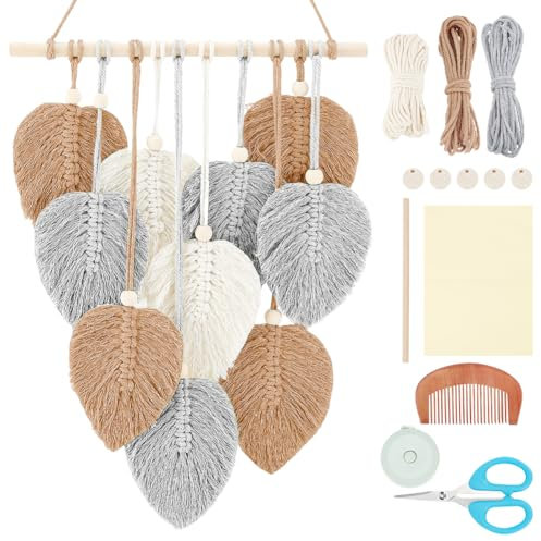 FREEBLOSS Set Macramé Feuille Kit Feuille Macramé Kit de Suspension Murale Macramé Feuille Macramé Feuilles Brunes Kits de Macramé pour Débutants Tapisserie de Feuilles de Macramé