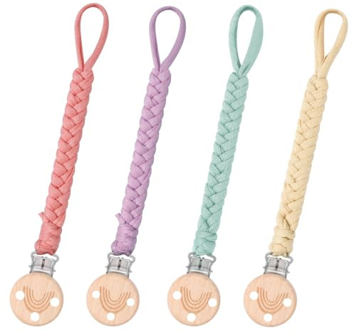 CLDY Baby Schnullerkette Clip, Schnullerkette Junge, Schnullerkette mädchen, Schnullerkette Stoff, Cup Catcher, Trinkbecher Halteriemen für Kinderwagen/Babytrage/Autositz, Schnullerband (4 Pack)