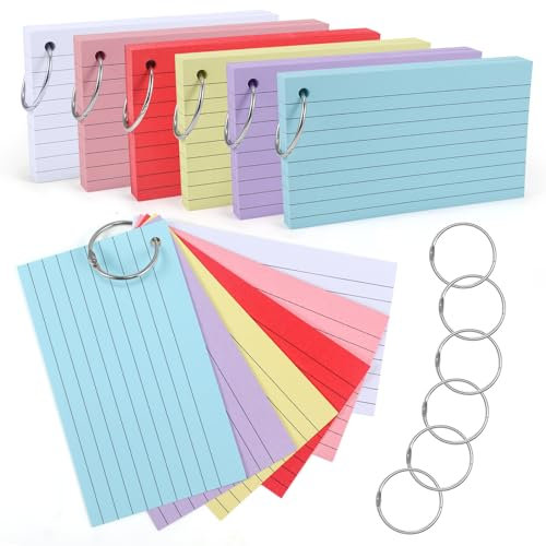 moinkerin Karteikarten 360 Stücke 5 * 2.9 Inch Mehrfarben Lernkarten Flashcards mit 6 Binderingen für Büro Haus Schule Lernen