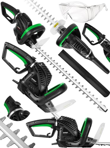 MalTec Elektrische Heckenschere 1800W, 61cm Schnittlänge, Handschutz, Schwertschutz und Schutzbrille im Set, Drehzahl 1700 U/min