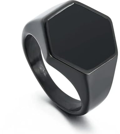 Hokech Schwarzer Sechseck-Siegelring Herren-Pinky-Ring Statement Schwarzer Onyx-Emaille-Ring Emaille-Schmuck-Geschenk für Ihn