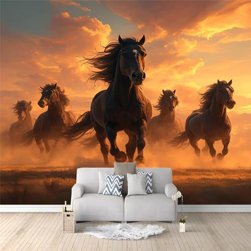 Papier Peint Panoramique Cheval qui court, 400 x 280 cm Papier Peint Intissé Personnalisé Photo Murale pour Salon Chambre d'enfants restaurant Appartement Décoration Murale