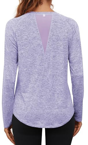 Gyabnw Long Sleeve Sports Tops for Women Gym Wear Yoga Tshirt Running Workout Activewear Pilates Hiking Exercise Purple