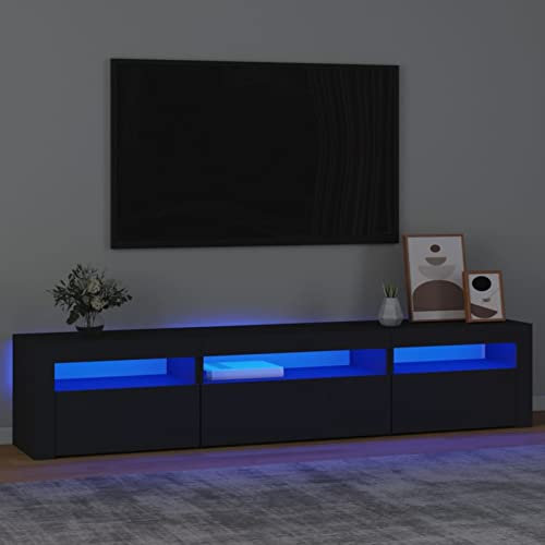 IKAYAA Mobile Porta TV con LED 240 cm Moderno Armadio per TV Supporto TV per Soggiorno o Salotto-Nero-195 x 35 x 40 cm