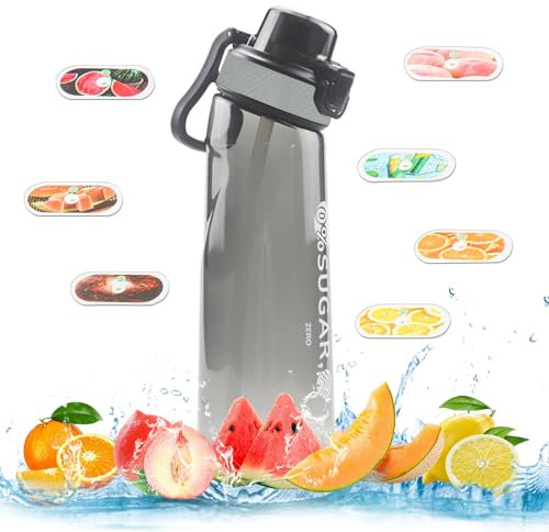Air Water Bottle with Flavour Pods, 1000ml New Up-Graded Sports Water Bottle with 7 Flavour Pods, Starter Set 0 Sugar 0 Calorie BPA Free &Leak Proof Water Bottle for Gym Sports Outdoor(Black)