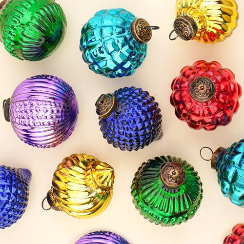 IndianShelf Bunte Weihnachtskugeln, Glas-Weihnachtsschmuck, große Kugel-Ornamente für den Weihnachtsbaum, Vintage-Weihnachtsdekoration, 6 Stück