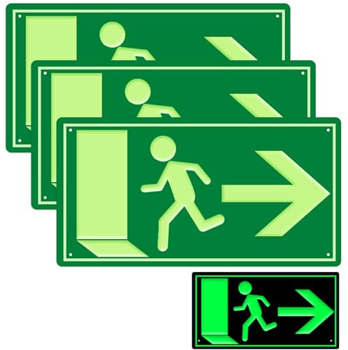 Segnale di uscita di emergenza, 3 pezzi di segnali di fuga freccia destra, frecce direzionali, 30 x 15 cm, in alluminio, per segnale di emergenza, via di soccorso, via di fuga, uscita di emergenza,