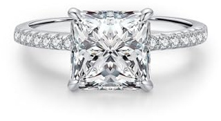 KnSam Wedding Rings White Gold 585, Princess Cut Rose Quartz Friendship Rings 14 K, Classic Eternity Ring, Memoir Ring, Real Jewellery, Size 57 (18.1), 14ct White Gold, Rose Quartz