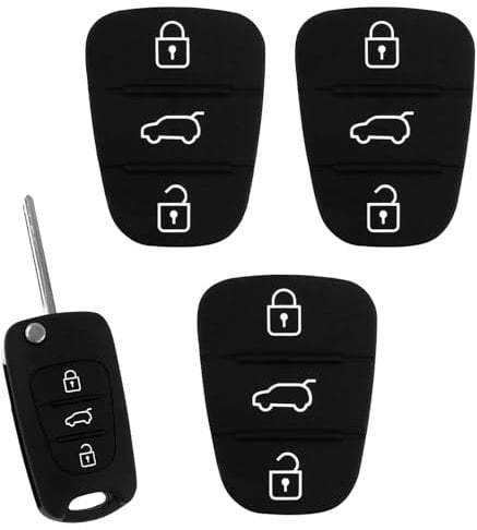 3 Pack 3-Button Car Key Rubber Buttons Pads Key Fob Rubber Pad Replacement Remote Control Car Key Case Compatible with Kia Sportage Venga Ceed Soul Hyundai i10 i20 i30 ix20 ix35 Car Key Fob Cover