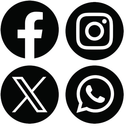 Confezione da 4 adesivi rotondi neri e bianchi, laminati per social media, 8 cm o 12 cm, Instagram, Facebook X, Whatsapp, per affari, lavoro, furgoni e negozi, diametro 8 cm