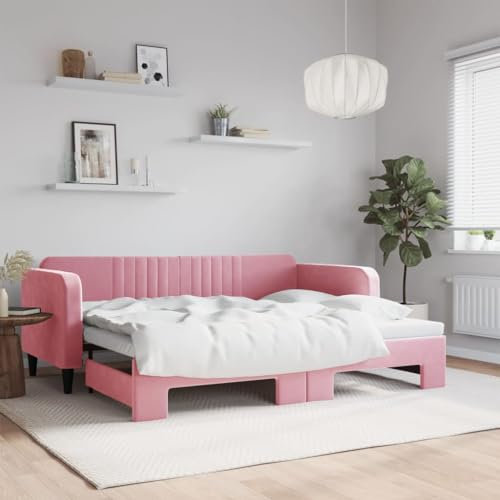 LAPOOH Tagesbett Ausziehbar Rosa 90x200 cm Samt, Schlafsofa, Daybed, Bettsofa, Sofa Bed, Sofabett, Schlafcouch, Jugendbett, Bettgestell, Bettcouch - 3197066