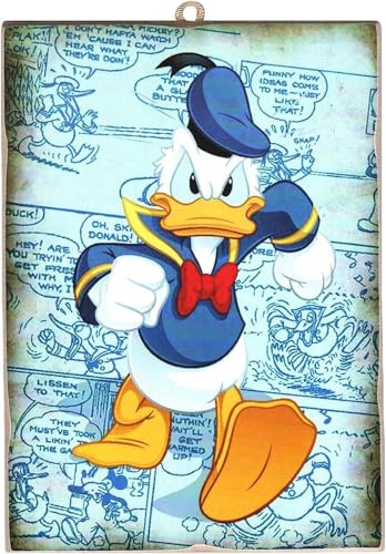 Disney Wandbild, Donald Duck, Serie Cartoons, Druck auf Holz, 25 x 18 cm.