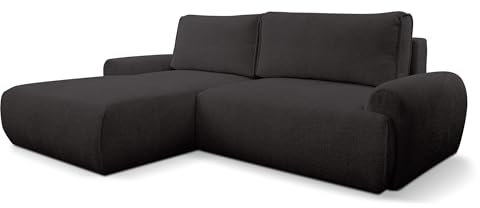 VENASI MÖBEL Ecksofa mit Schlaffunktion Links/Rechts Sofa L-Form Eckcouch Couchgarnitur Moon (Schwarz, Links)