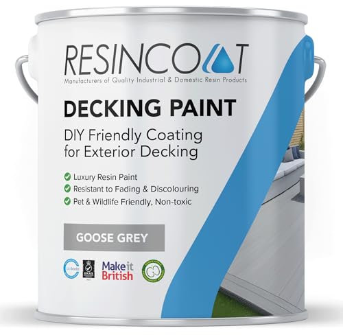 Resincoat DIY Decking Paint 5L, Single Pack Ready to Use Formula, Up to 4x Thicker, Weather Resistant Paint for Outdoor Wood, Made in the UK (Goose Grey)