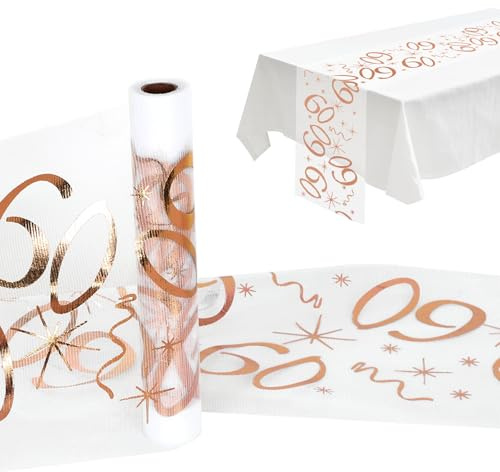 28cm X 10m Tischläufer Roségold für 60 Geburtstag Frau Mann, Tüll Hot Stamped Tischdeko Geburtstag, geburtstagsdeko Tischband für 60. Jubiläumsfeiern und Party Events