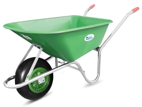 Equimed Garden Wheelbarrow - Lightweight Trolley with 85L Plastic Bucket, Puncture-Proof PU Wheel, Galvanised Frame (Green)