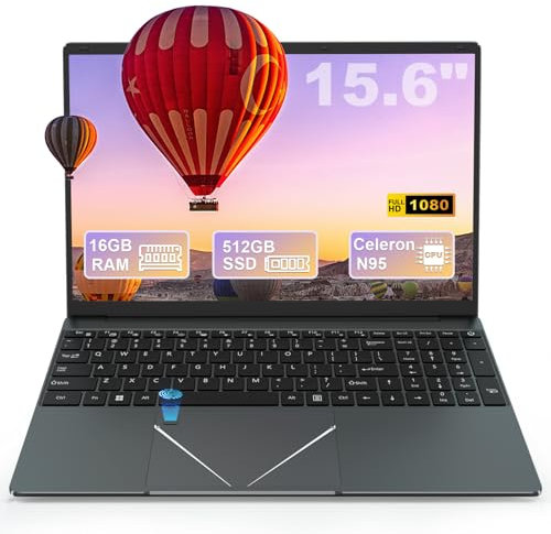 LEEDOW 15.6 inch FHD Laptop Quad Core N95 Processor(Up to 3.4GHz), Laptops 16GB RAM LPDDR4 512GB SSD, Laptop Computer with Touch ID, WiFi 5/Bluetooth 4.2/USB 3.0/Mini HDMI Suitable for Office