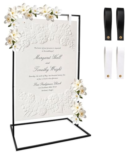 Supporto per poster di matrimonio, 123 x 73 x 53 cm, supporto per cartelli di benvenuto per matrimonio, con cinturino in pelle, perfetto per cartelli di benvenuto, poster, feste, espositori