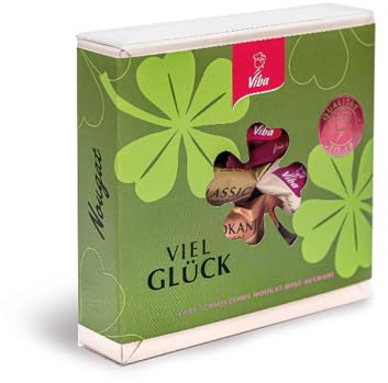 Viba Glücksmomente Nougat Minis 120 g | Geschenkbox mit 12 Pralinen in 4 Sorten | Classic, Royal, Krokant & Noir | Süße Aufmerksamkeit mit „Viel Glück“