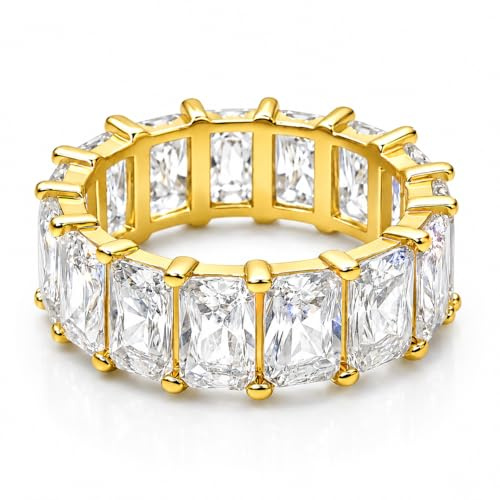 Lunarié Eternity Band Ring – 18K Gold Plated Stainless Steel with Baguette Cut CZ Stones for Women Girls, Stackable Wedding Engagement Anniversary Jewellery with Premium Gift Box