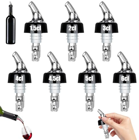 Pluvyze 7 PCS FlaschenausgießEr 2cl/1.5cl/3cl/4cl/4.5cl/5cl/6cl Schnaps Dosierer,Portionierer 2cl,2cl Dosierer FüR Flaschen,AusgießEr 4cl,4cl Dosierer,FlaschenausgießEr Spirituosen