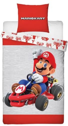Bettwäsche Mario Kart, Einzelbett, wendbarer Bettbezug 140 x 200 cm mit Kissenbezug 63 x 63 cm