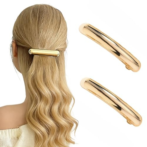 QIUMING Französische Haarspangen Automatische Haarspangen Damen Metall Haarspangen Damen eleganter französischer Verschluss Für Frauen Mädchen feines und grobes Haar (Gold)