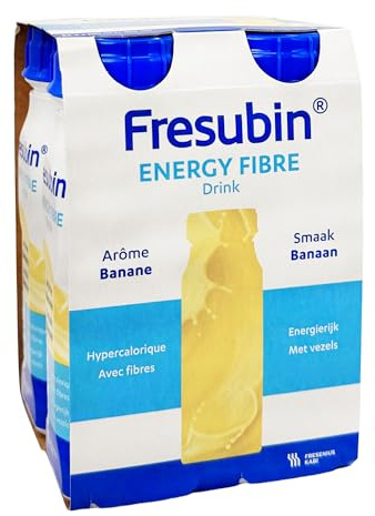 Fresubin ENERGY FIBRE Drink Banane 4x200ml Flasche- Hochkalorische Trinknahrung mit Ballaststoffen von Fresenius Kabi, 300 kcal pro Flasche, glutenfrei, laktosearm, mit Ballaststoffen ideal bei Mangel