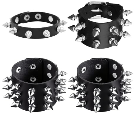 GTYHH 1 Bracelet en Cuir À Trois Rangées Et Bracelet À Clous en Cuir 3 Pièces, Bijoux Cloutés Punk Rock, Bracelet en Cuir Non Traditionnel, Vêtements De Scène Personnalisés Et Accessoires Assortis.