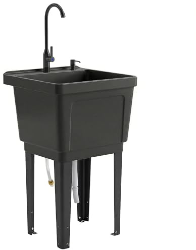 Outsunny Lavabo de camping avec distributeur de savon, robinet, évier, tuyaux d'entrée et de vidange, station de lavage mobile pour extérieur, jardin, voyage, camping, noir