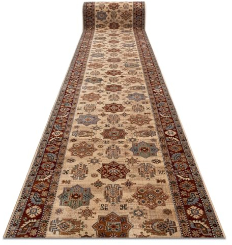 rugsx KESHAN Läufer - Wollteppich mit Rahmenmuster in Beige & Terrakotta - Orientalischer Teppich für Flur & Wohnzimmer 100x780 cm