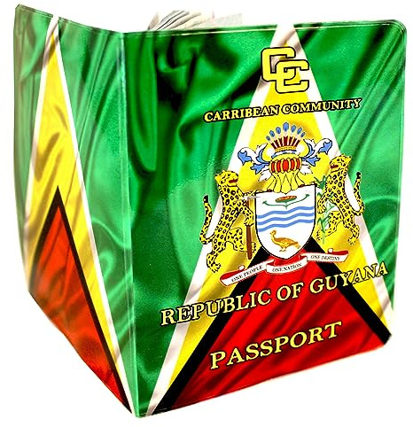 (30+ Designs) Passport Cover Holder Protector Wallet Case Mens Womens for Travel Holiday & Luggage Tag Options (Guyana)