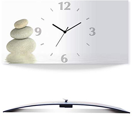 ARTLAND Wanddeko Wanduhr ohne Tickgeräusche Alu Quarzuhr 50x25 cm Rechteckig Lautlos Zen Asiatisch Spa Steine See Yoga Asien Natur Design T5VB