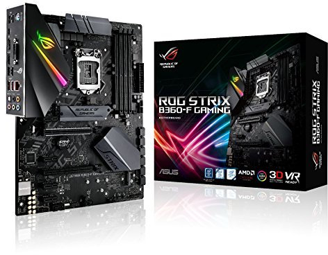 ASUS ROG STRIX B360-F Gaming Intel ATX Aura Sync RGB LED Lighting Pre-Mounted I/O Shield Dual M.2 On-board Heat Sink SATA 6 Gbps and USB 3.1 Gen 2 Motherboard - Black