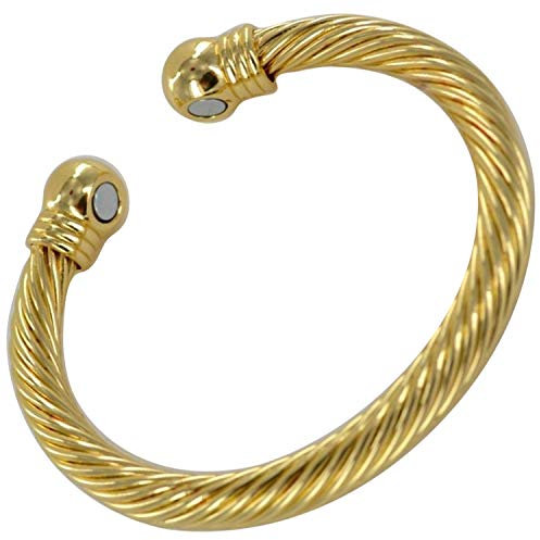 Stargems® Pure Copper Magnetic Bracelet Bangle 2 Magnets Gold Twisted Rope Design BIO Cuff Wrist Band for Women Ladies Mens- Golf + Velvet Gift Pouch!